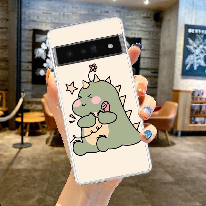 

Phone Case Cover for Google Pixel 9 8 7 6 5 4 4XL 7A 6A 5A 4A 3A Pro XL 5G Transparent Soft TPU Shell Funny Cartoon Dinosaur Bag Google Pixel 9