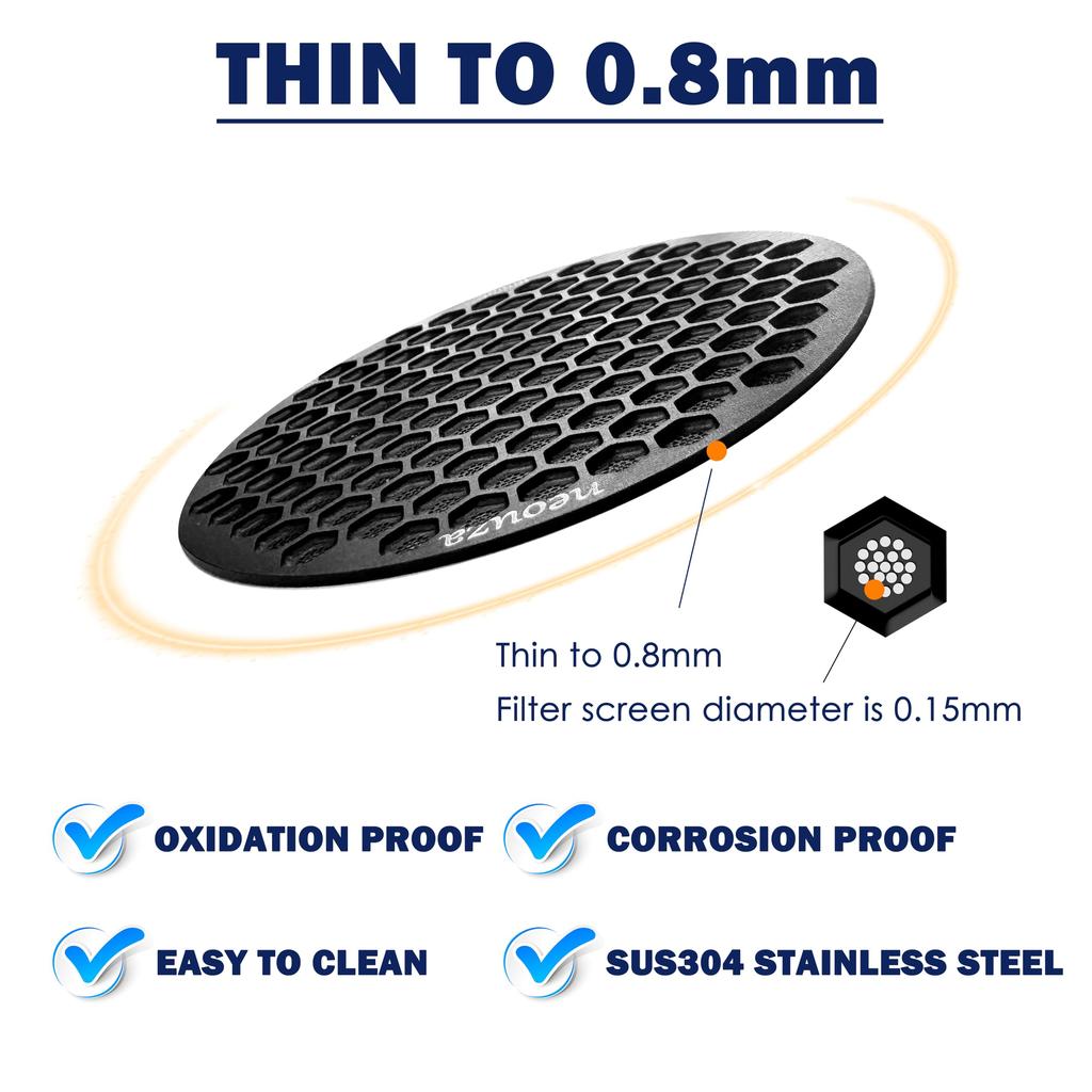 NEOUZA Espresso Pack Screen, 0.8mm Thick Honeycomb Mesh, Reusable Coffee Filter, Compatible with Portafilter Baskets, V4 (Silver, 1 Count, 51mm)