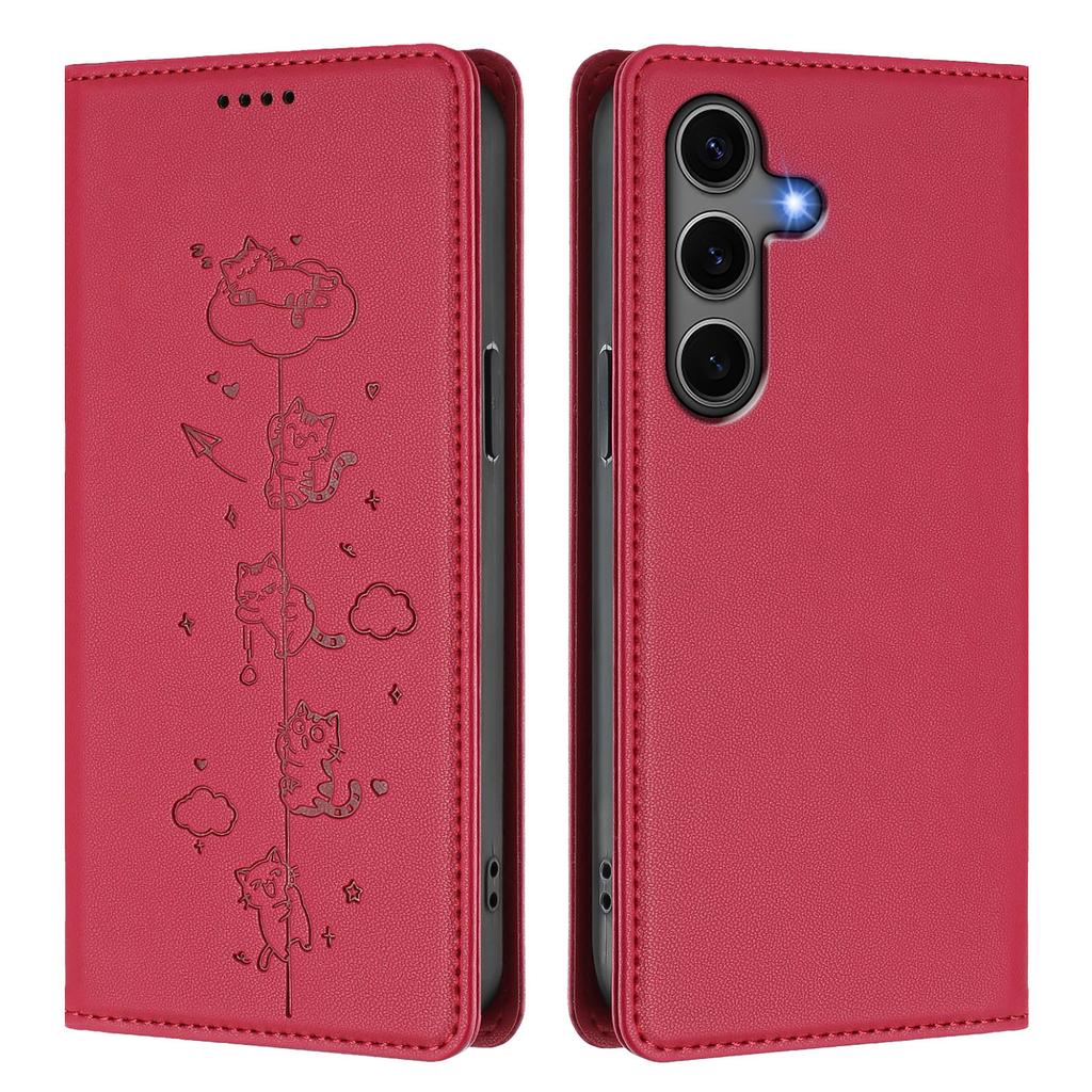 For Samsung Galaxy S25+/Galaxy S24+ Case RFID Blocking Wallet Stand Imprinted Cat Pattern Leather Phone Cover