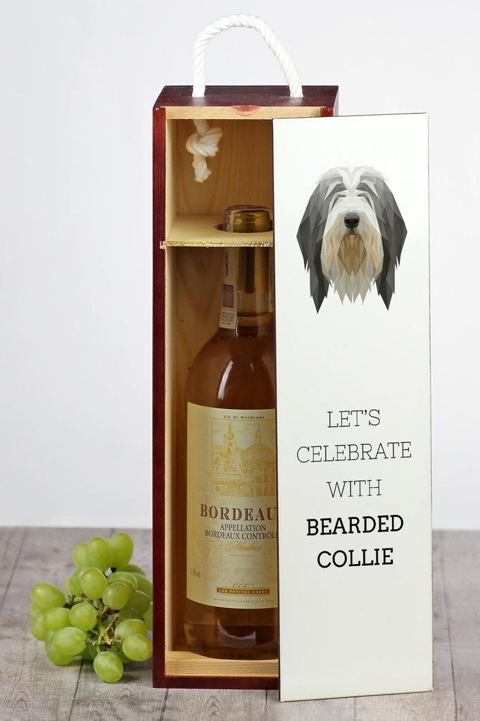 Bearded Collie, Highland Collie - Geometric Box With Photo And Inscription For Wine Brand Art-Dog