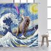 Funny Animals Shower Curtain Cute Diving Dog Cat Riding Shark Brown Bear Ocean Landscape Children Bathroom Curtains Fabric Dec