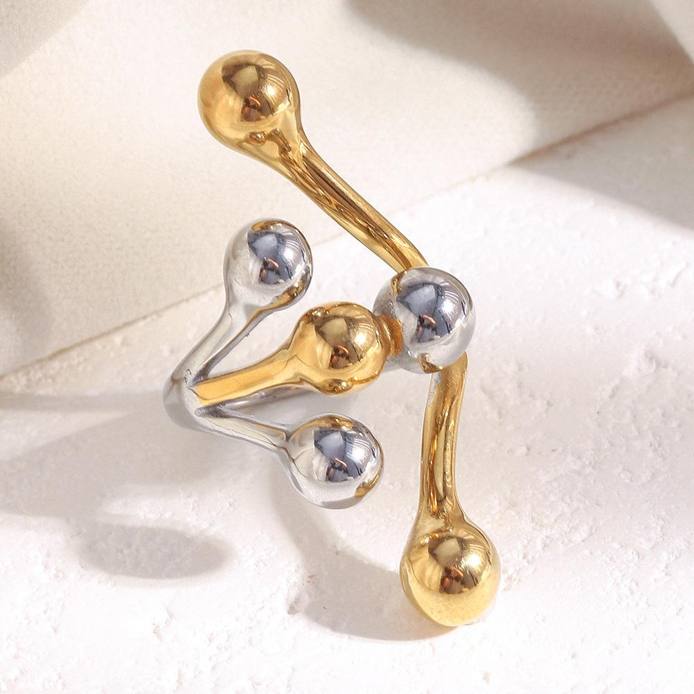 Fashion Temperament Minority Design Personality Creative Bracelet Stainless Steel 18K Gold Plated Round Head exaggerated Ring