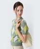 SHINE ON YOU Linen Cotton Argyle Pattern V-Neck Short Sleeve Knit - Olive Lime