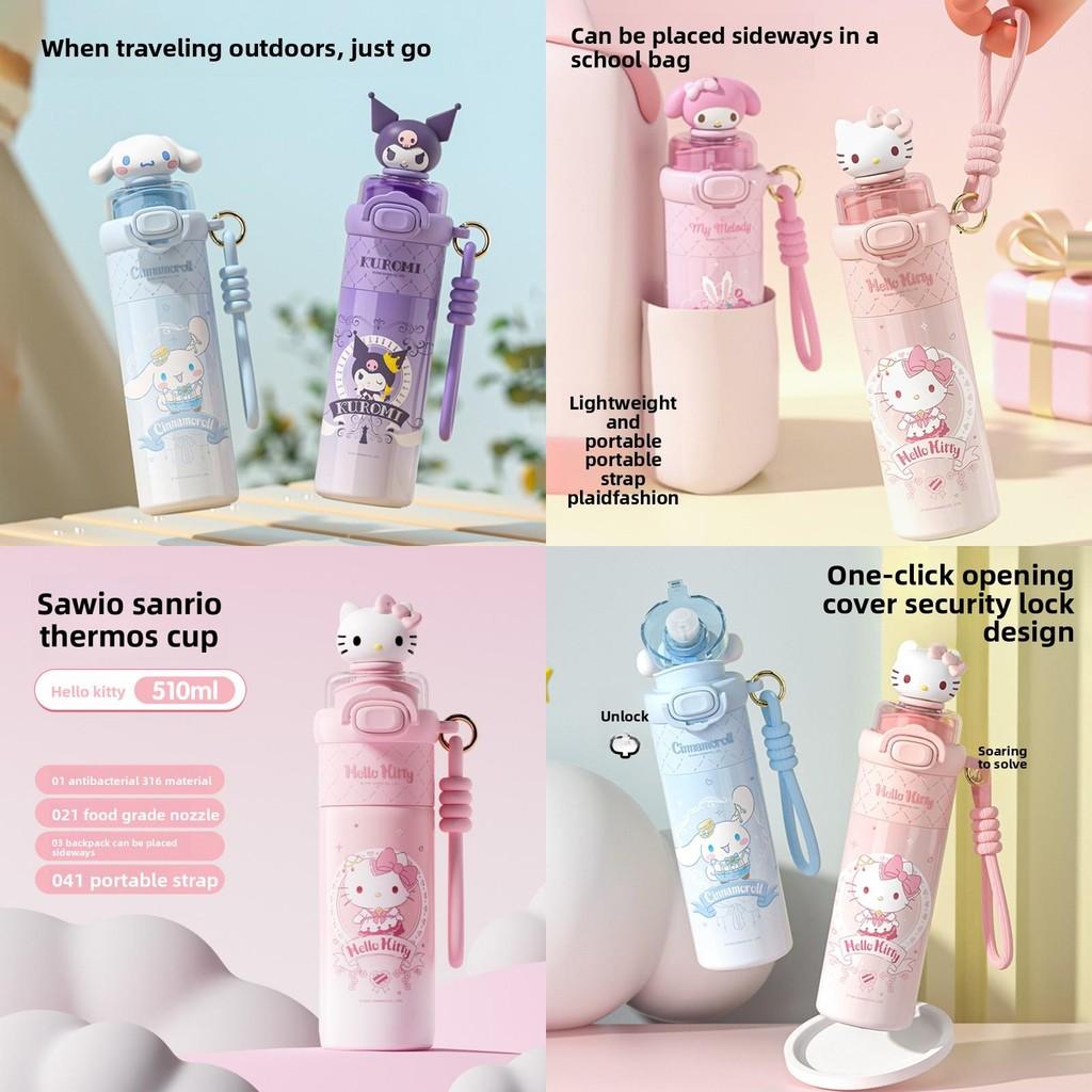Izolowany bidon Hello Kitty dla dzieci z blokadą i słomką do szkoły i podróży