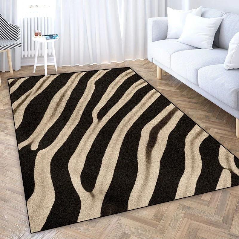 American Style Zebra Stripes Carpet Living Room Bedroom Decoration Bedside Plush Large Rugs Bathroom Water Uptake Non-slip Mat