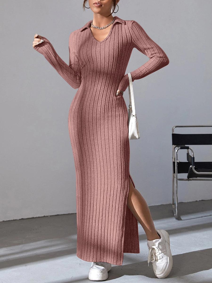 

Elegant Long Dress Autumn New Style Long Sleeve Stand Collar Bodycon Dress Middle East Hot Sale XXL рожевий