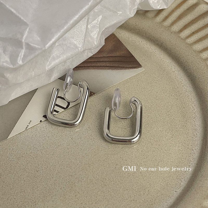 INS Square Fashion Cool Style Unique Dignified Ear Clips Silver Square Metal Mosquito Coil Ear Clip