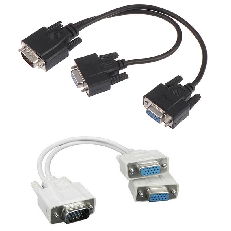 15Pin VGA Male To 2 Vga Svga Female Adapter Splitter Video Monitor Cable