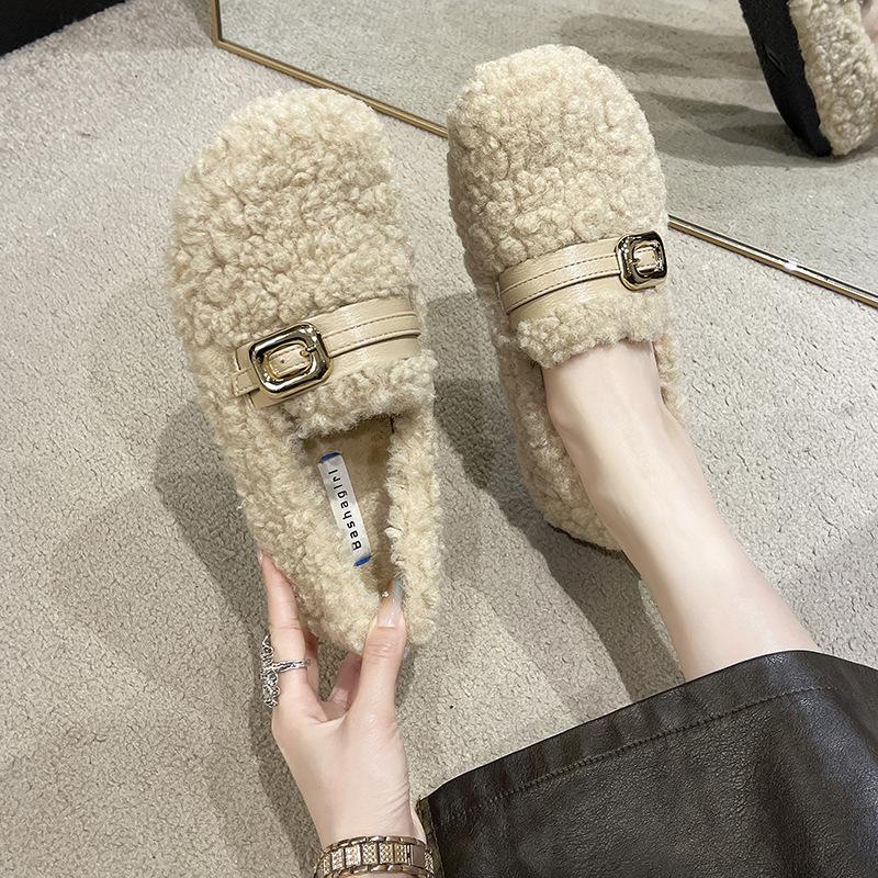 Fashion Xiaoxiangfeng fluffy shoes women's new Doudou shoes super soft short plush cotton shoes for pregnant women
