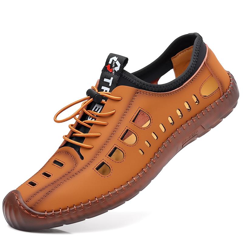 

Fashion Sandals Men 2025 New Beach Breathable Shoes Casual Leather Outdoor Non-Slip Slippers Summer Flat Designer Comfy Walking Sandals 44