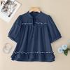 ZANZEA Women Lace Up Round Neck Casual Short Sleeve Blouse