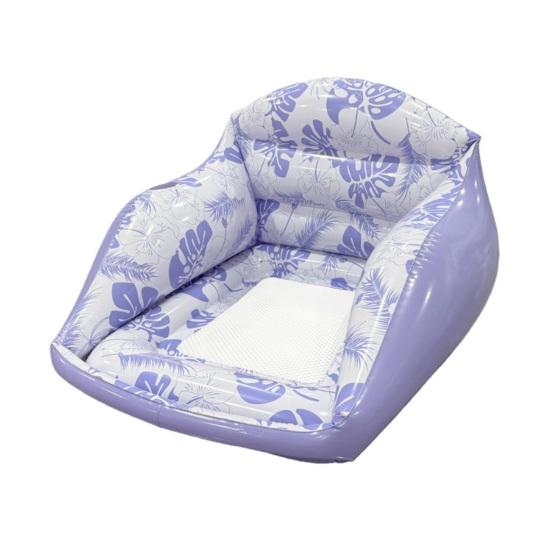 Inflatable Pool Lounge Chair with Cup Holder Tropical Leaf Print Blow-Up Water