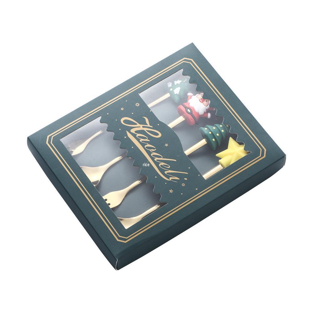 Creative Christmas Stainless Steel Cartoon Fruit Fork and Spoon Gift Set