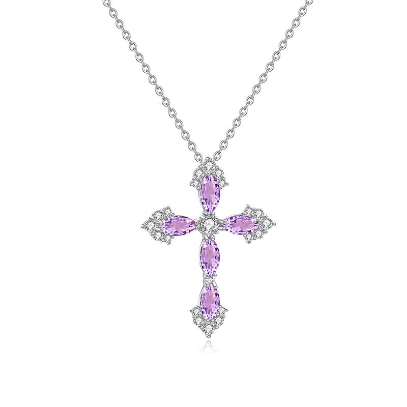 European and American Jewelry Natural Crystal Stone Cross Pendant S925 Sterling Silver Niche Versatile Necklace 2026 45CM