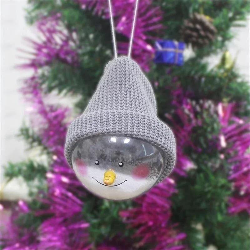New Snowman Transparent Ball With Knitted Hat Christmas Tree Home Decor Gifts