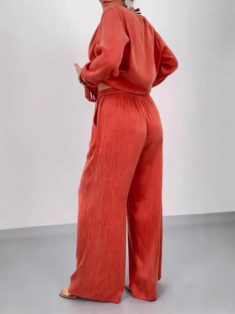 Ensemble Cardigan Patchwork Col Rond Femme Automne/Hiver 2025 & Pantalon Jambe Large