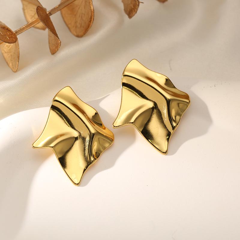 18K Gold-Plated Irregular Stainless Steel Stud Earrings for Women - Trendy, Simple, and Fade-Resistant.