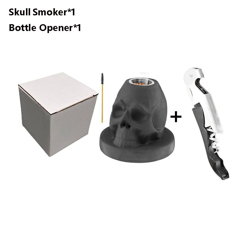 Cocktail Smoker Kit with 4 Flavors Wood Chips -Ceramics Bourbon Whiskey Skull-Shaped Old Fashioned Smoker Infuser for Bar Tools
