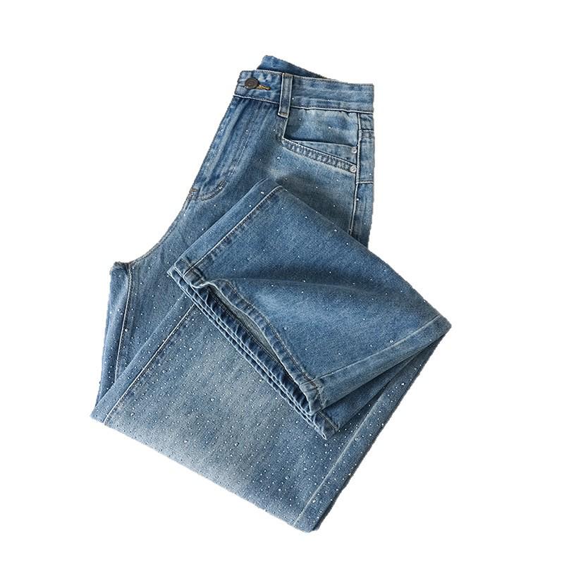 Full Sky Diamond Rhinestone Wide Leg Sparkle High Waist Slimming Jeans