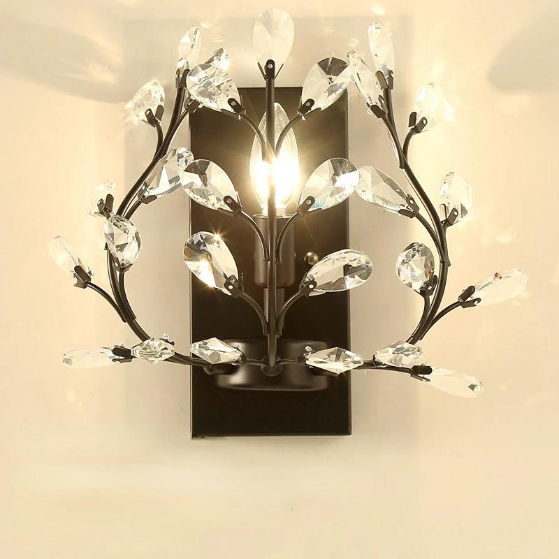 

E14 Настенный бра, хрустальный настенный светильник, простой и креативный, прикроватный настенный светильник для спальни, хрустальные светильники, золото/серебренный, для домашнего освещения 33x31cm чёрный