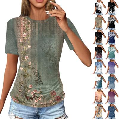 Women's T Shirts Fashion Casual Tops Round Neck  Short Sleeve Printed Tunic