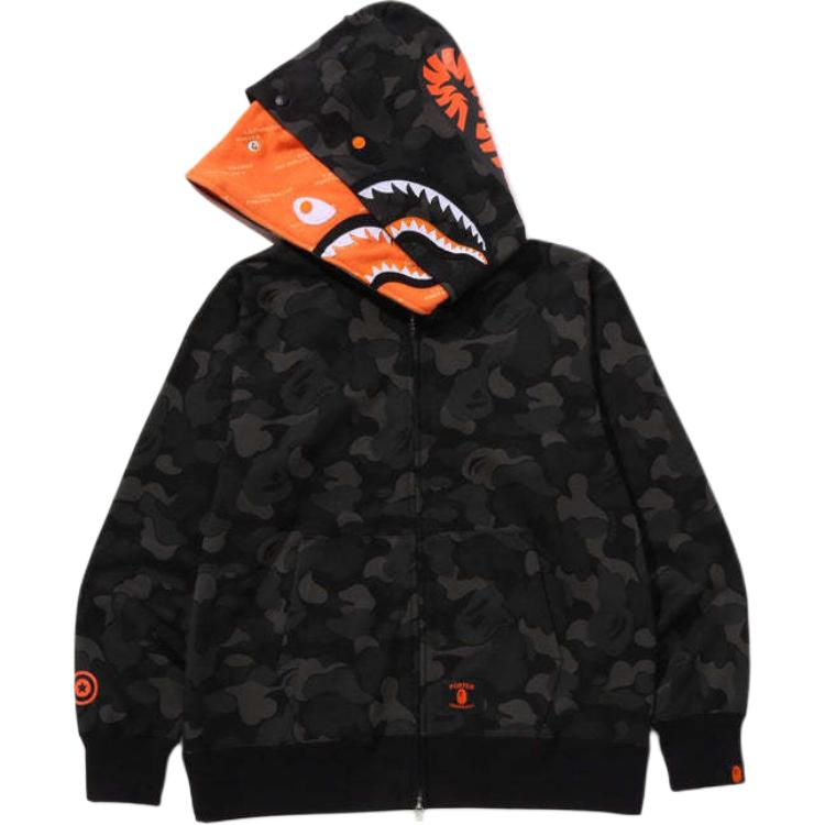 Bape X Porter Stand Shark Durchgehender Reißverschluss Doppel-Kapuzenpullover 1L23-115-910