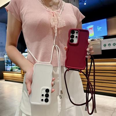 Crossbody verstellbare Lanyard Handyhülle für Samsung Galaxy S25 Ultra S24 Plus Wellenkante Halsband-RiemenSeil Weiche Silikonhülle