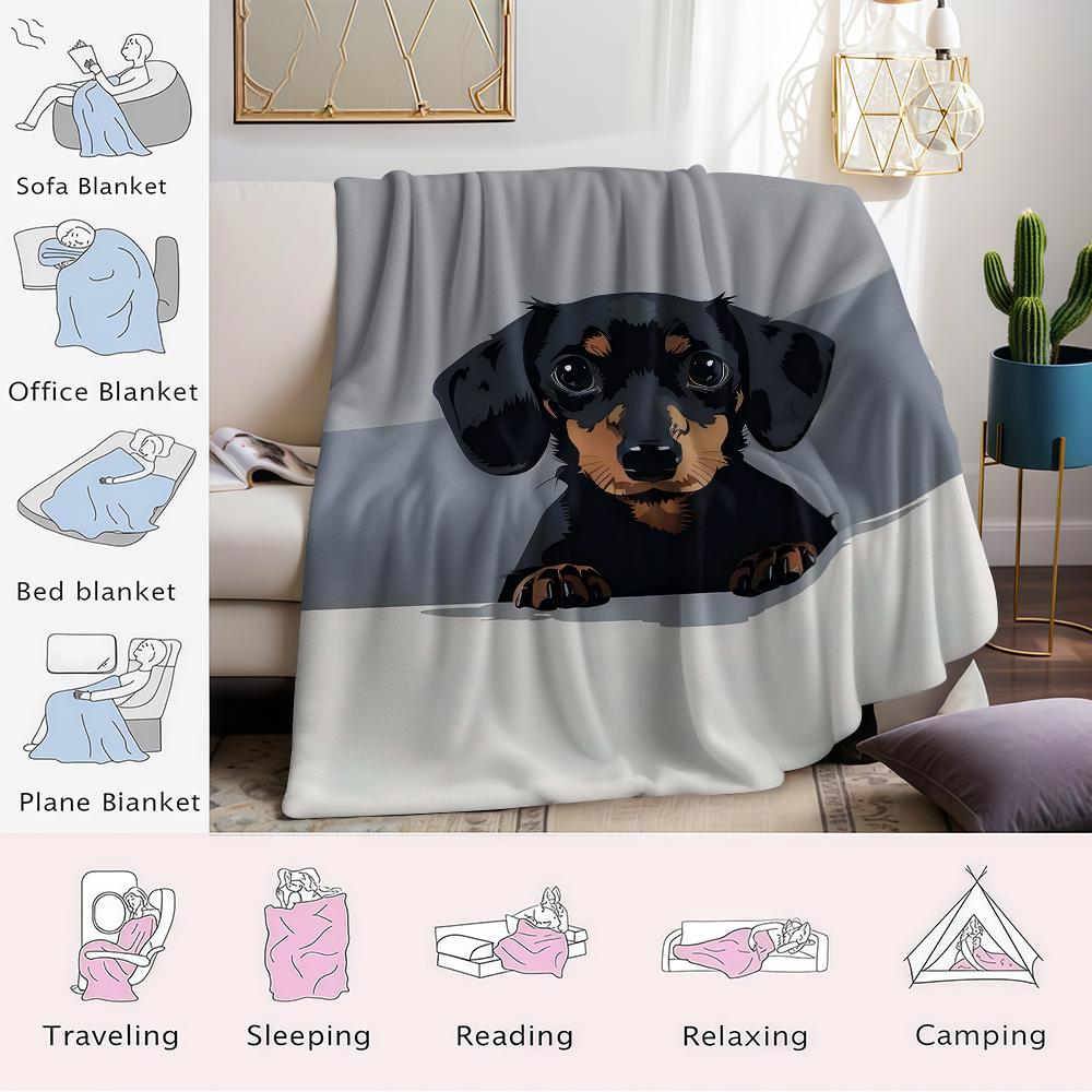Cute Dachshund Flannel Blanket Warm Soft Halloween Christmas Couch Warm Cozy Decorative Decor Gift for All Season