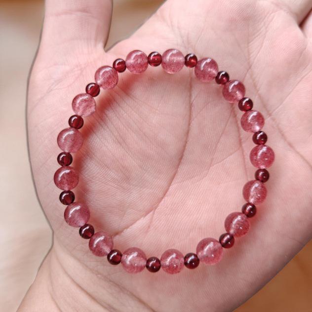 Gold-Plated Natural Garnet Flower Bracelet: Korean Design, Light Luxury, Versatile Crystal Bead