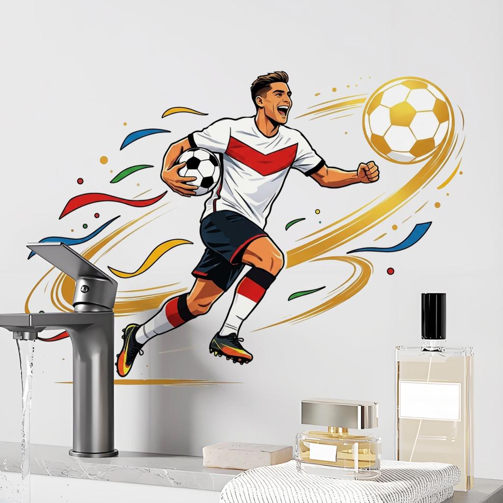 Soccer Player Wall Decal for Kids Bedroom Living Room Home Decoration Removable Vinyl Sticker Sports Theme Wall Art for Playroom