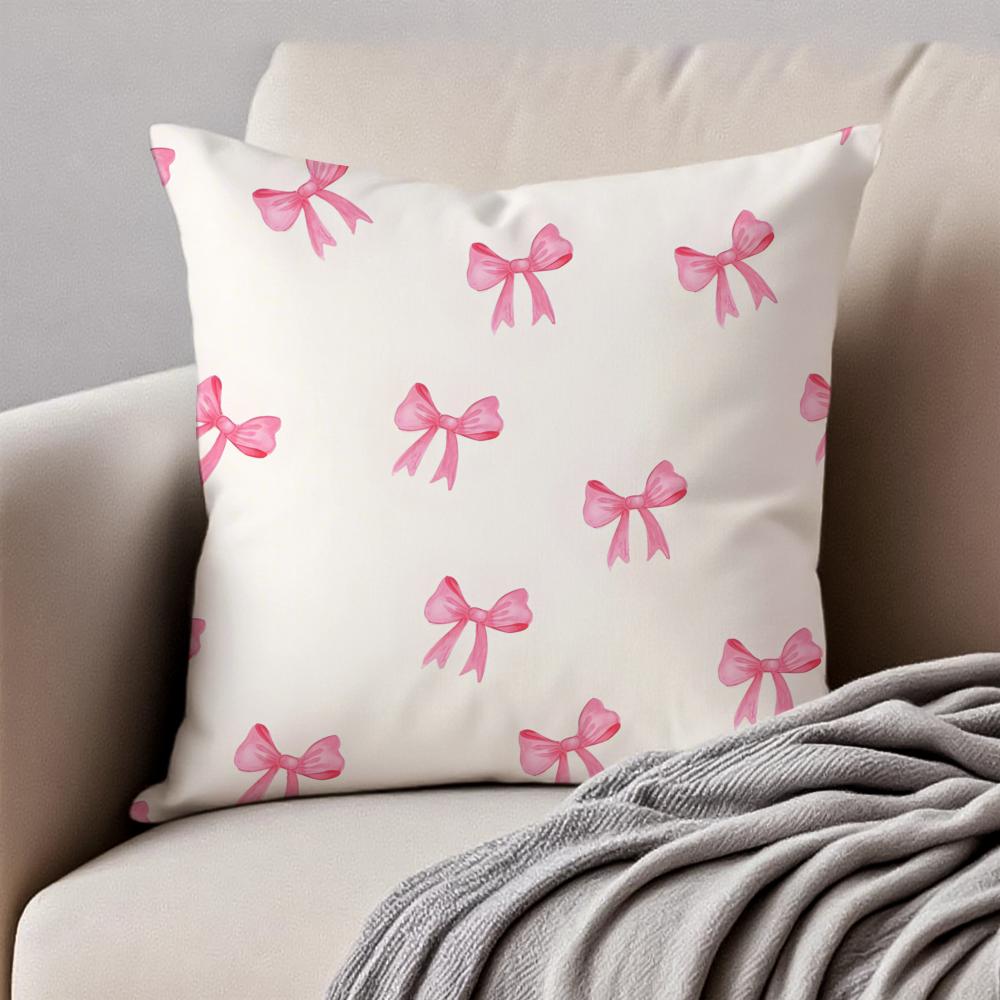 Pink bow cherry Cushion Cover Pillowcase Antidustmite Invisible Zipper Short Plush Sofa Cushion