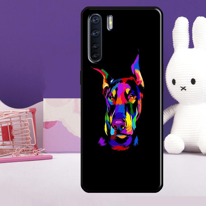 Cartoon Doberman Dog Case For Oppo A57 A77 A76 A16 A96 A17 A18 A60 A80 A40 A38 A58 A78 A98 A94 A74 A54 A15 A5 Pro