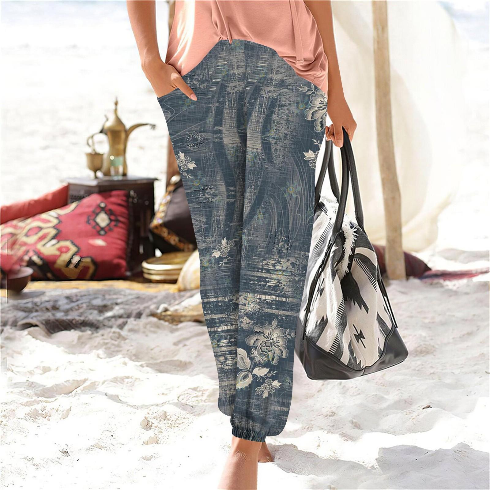 

Жіночі літні штани з широкими брюками з еластичним поясом на талії L