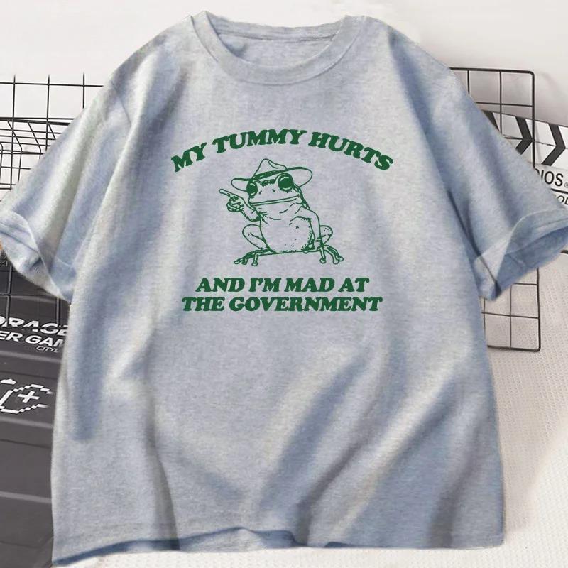 My Stomach Hurts T-shirt Funny Frog Graphic T-shirt Women's T-shirt Short Sleeve T-shirt Street Style Top Personality Graphic