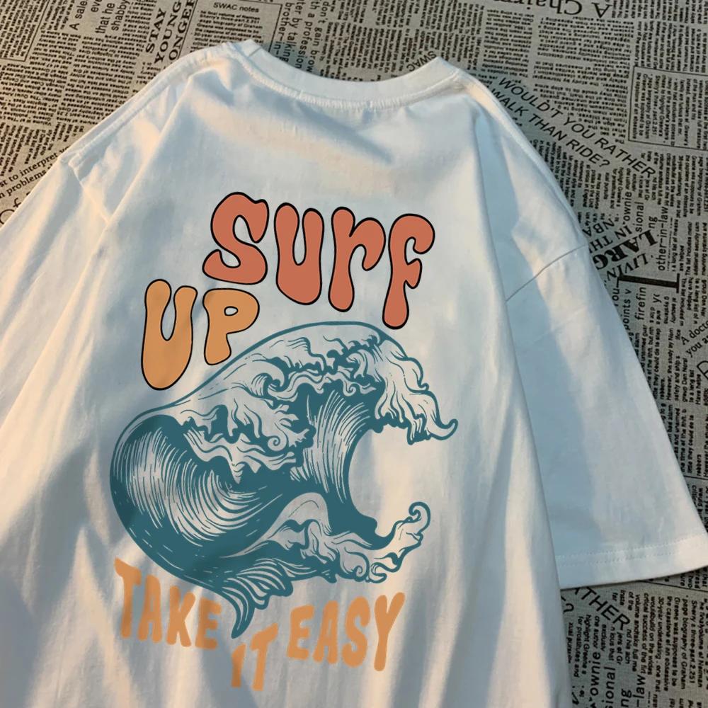 Surf Up Take It Easy Men Women Tshirts Summer Tshirt Breathable O-Neck Short Sleeve Harajuku Loose Tshirt Cotton Couple Tops