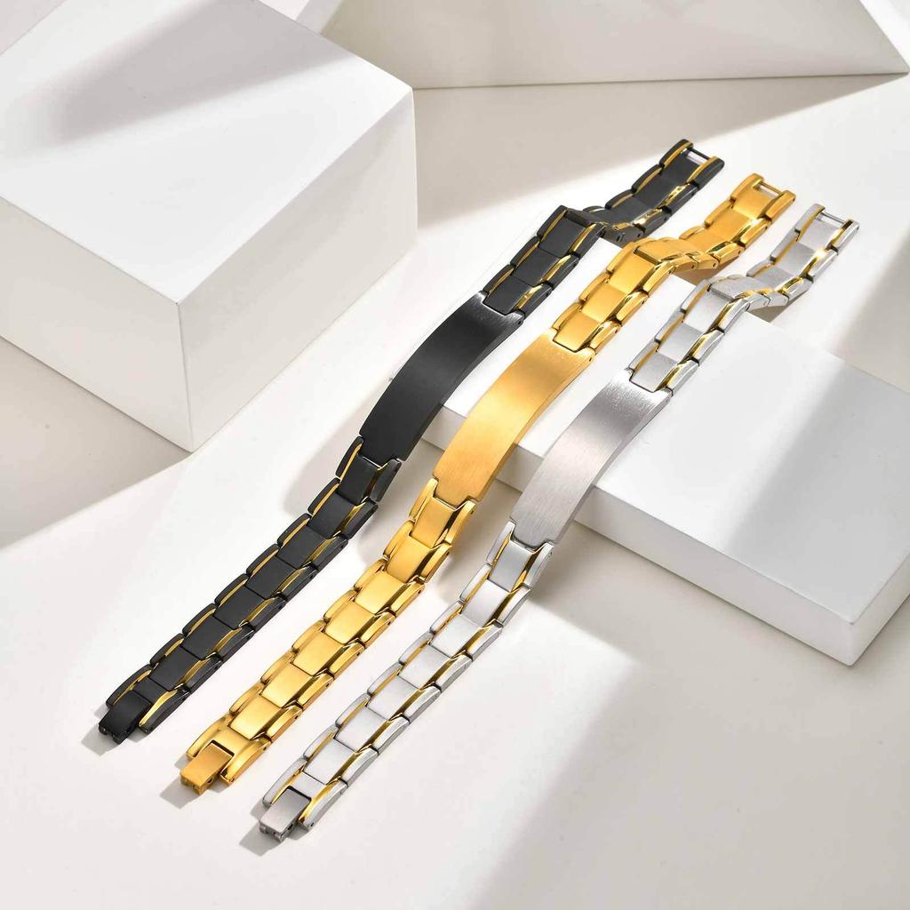 Vnox Free Personalized Men's Stainless Steel Strap Bracelet, Curved ID Tag Band, 21.5cm Watch Chain, Luxury Gift for Dad Husband
