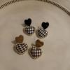 JMXD-Vintage Plaid Love Stud Earrings Girl Simple Temperament Plaid Earrings Houndstooth Heart Shape