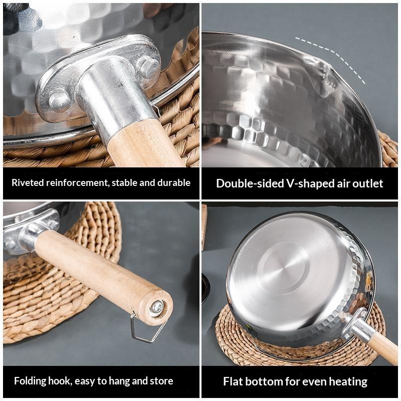 Stainless Steel Soup Pot Snow Pot Flat Bottom Non-Stick Wok Solid Wood Handle With Hook Stew Pot Milk Pot Kitchen Cookware