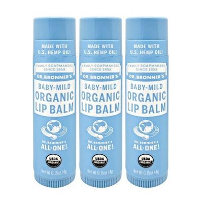Dr.Bronners Baby Mild Bio Lippenbalsam Hypoallergener Baby Lippenbalsam Unparfümiert 4g x 3