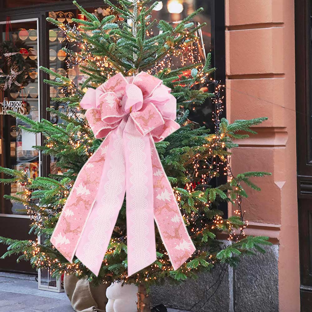 Large Size Christmas Tree Bowknot Double Layer Present Ribbon Knot Christmas Wreath Bow  Wedding