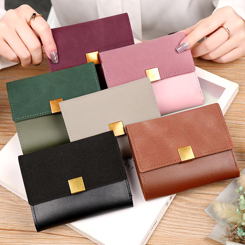 Women PU Leather Short Wallet Color Block Bifold Wallet Card Holder ID Window Coin Pocket Cash Organizer Clutch Purse