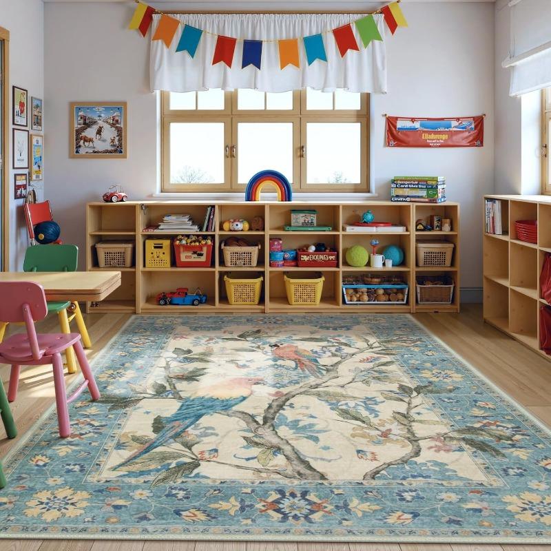 Floral Print Living Room Carpet Retro Light Luxury Large Area Bedroom Plush Rugs Home Decoration Coffee Table Floor Mat Tapis 
