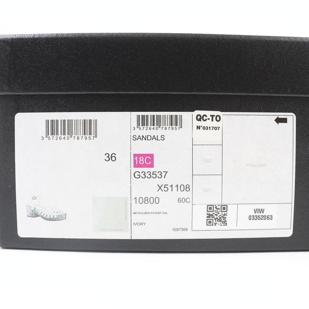 CHANEL Sandals COCO Mark Ankle with Strap in Patent Leather Ivory 36 18C G33537 Used