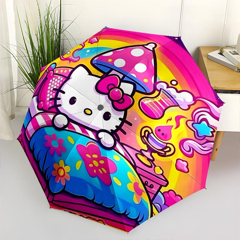

1pc Hello Kitty Mushroom Automatic Opening/Closing Umbrella - Portable Three-Fold Design, 8-Bone Iron Frame Outdoor Umbrella, Perfect Gift for Fans, T