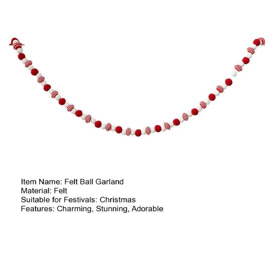 Christmas Felt Ball Garland Plush Wool Felt Ball Bead Garland Red White Pompom Bunting Banner for Xmas Tree Holiday Party Decor