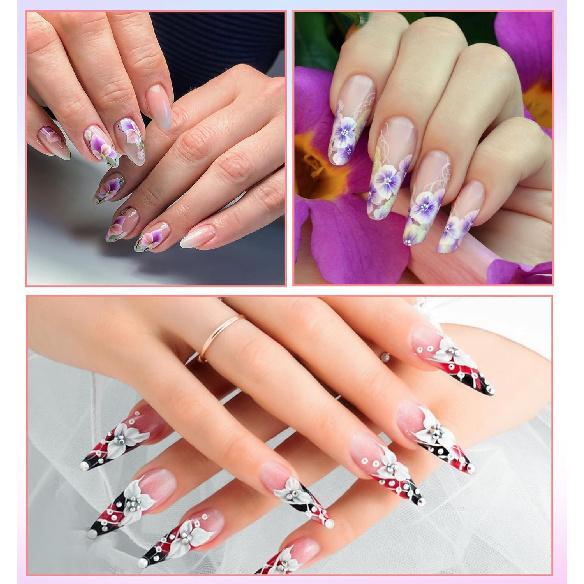 3PCS Brush for Acrylic Nails, Nail Brushes for Acrylic Application, 2/4/5 Sizes with Non-slip Handle, Purple-Pink Gradient for DIY & Home Use