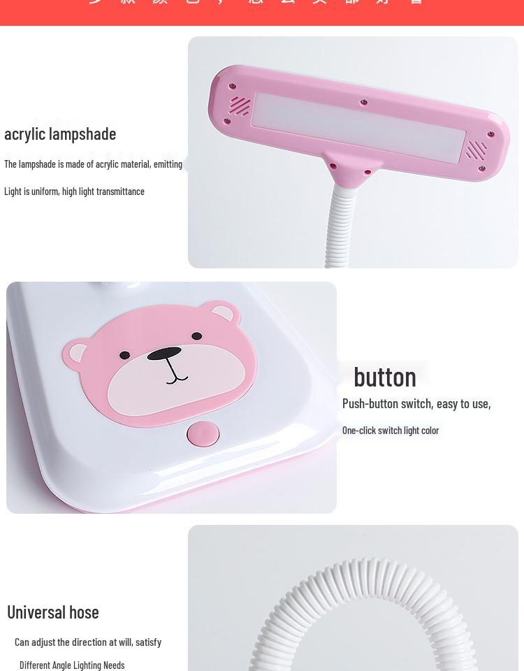 Cartoon LED Desk Lamp with Eye Protection for Kids - Plug-in Bedside Light for Reading and Writing