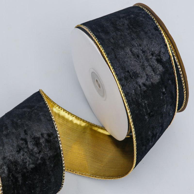 Элегантная бархатная лента Копировальная проволока Золотая лента Рождественские елочные венки Декоративные банты Материалы Двусторонняя лента с золотым фоном Украшение для дома 6.3cm*10 yards