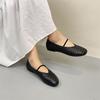 Johnature Retro-Schuhe aus handgefertigtem Echtleder mit Webmuster, flache, runde Zehenpartie, weiche Sohle, Damen-Schlupfschuhe