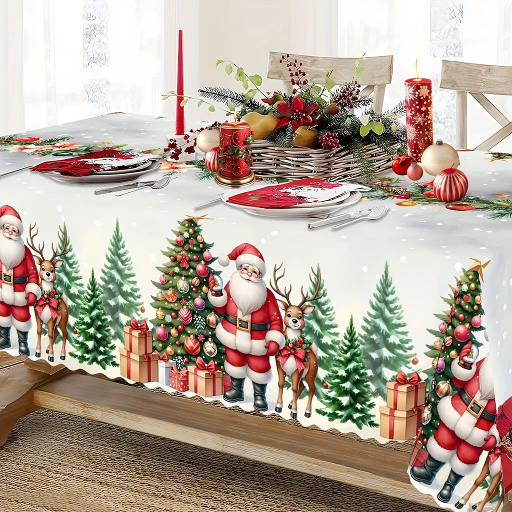 Christmas Santa Reindeer Tablecloth For Table Decor Winter Snowflakes Xmas Tree Kitchen Dining Table Cloth Christmas Decorations